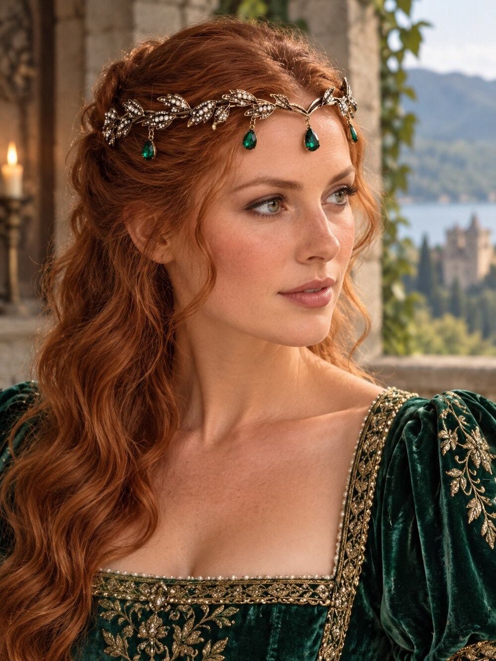 Medieval Elven Leaf Rhinestone Tiara Headband Emerald Green NIB
